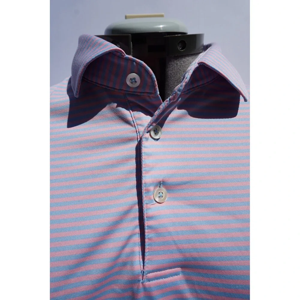 Rhoback Men's Polo XXL, The Bermudan - Pink and Blue Stripe - Picture 3 of 7